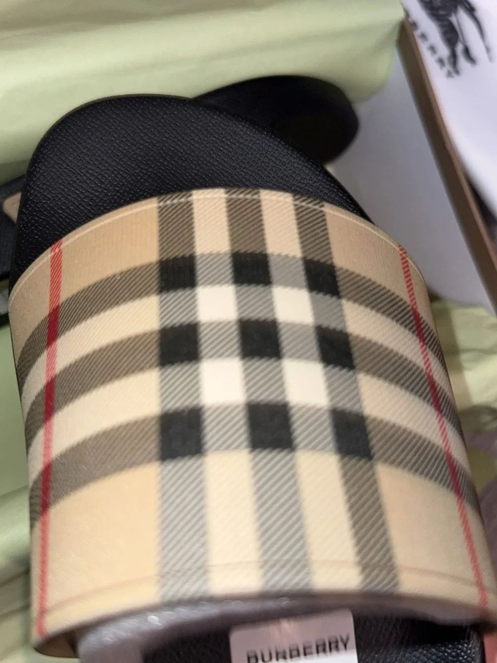 Burberry Black Sandals with Beige Nova Check Straps